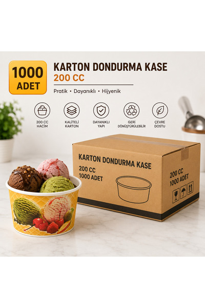 antpap ambalaj 200 CC Karton Dondurma Kasesi 1000 Adet – Tek Kullanımlık Dond...