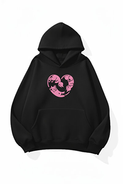 uyguntarz Unisex Soft Textured Cat Heart Printed Design Oversize 3 Thread Hoo...