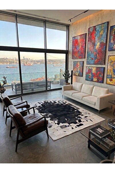 DOGANLAR ANTIQ GERÇEK DANA DERİSİ PATCHWORK 09 SİYAH-BEYAZ ÖZEL TASARIM HALI