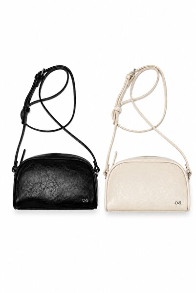 Çantacımstore Mini Basic Crossbody Bag Set of 2 Cream-Black