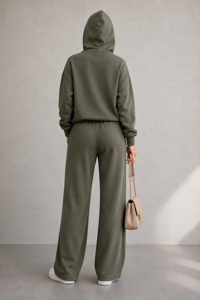 LEONE KOLEKSİYON Women's Hooded Modal Set Oversize Top Wide Leg Pants