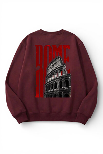 uyguntarz Unisex Soft Textured Rome Printed Design Oversize 3 Thread Crew Nec...