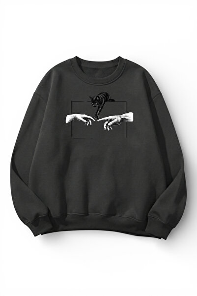 uyguntarz Unisex Soft Textured Cat Contact Printed Design Oversize 3 Thread C...