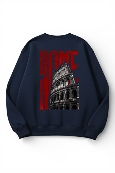 uyguntarz Unisex Soft Textured Rome Printed Design Oversize 3 Thread Crew Nec...