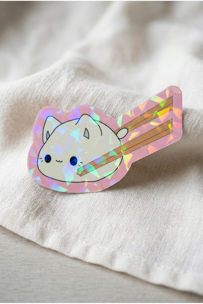 Plumie Meowchi Chopstick Kedi Hologramlı Laminasyonlu Sevimli Sticker – Lapto...