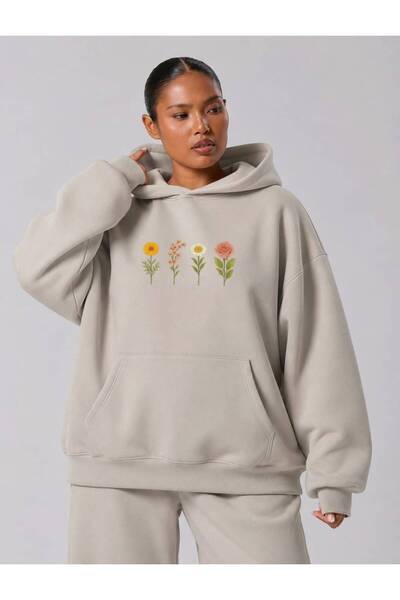 BENROMA 3 Yarn Combed Cotton Small Flowers Printed Large Size Unisex Sweatshi...