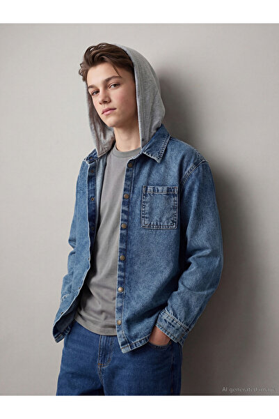 LC Waikiki Two Mt Shop Quality Lcw Kids Indigo Hooded Boy's Jean Shirt
