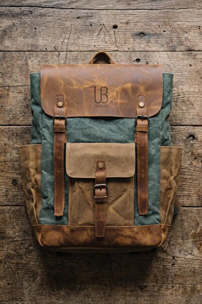 Urban Bag Rucsac din piele naturala si material textil cerat Memphis – Verde