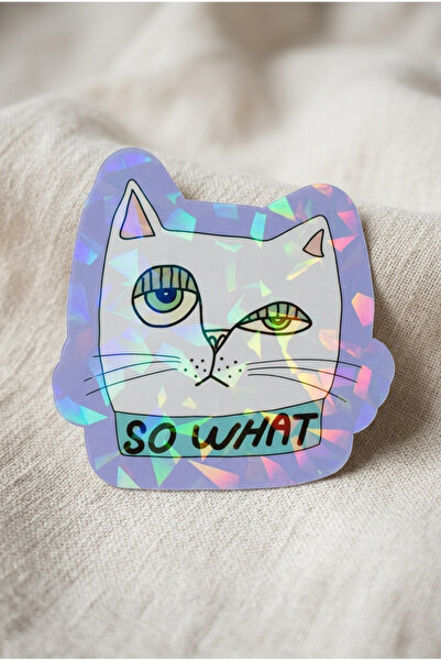 Plumie So What Hologramlı Laminasyonlu Komik Kedi Sticker – Laptop, Defter, A...