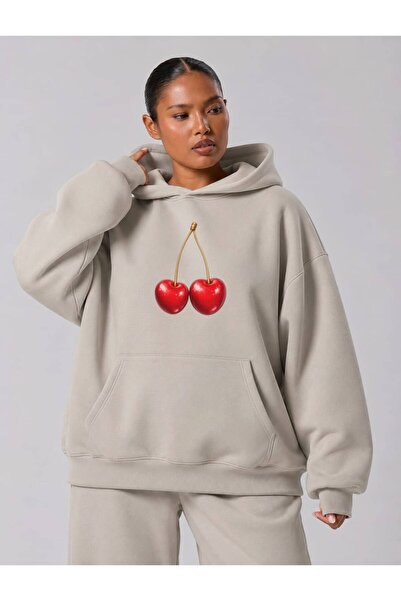 BENROMA 3 Yarn Combed Cotton Cherry Printed Plus Size Unisex Sweatshirt Mq3
