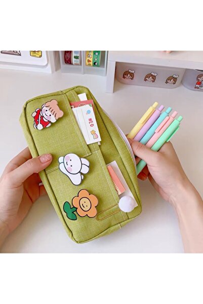 synshop Kawaii Green Multi-Compartment Pencil Case – Large Capacity Zippered ...