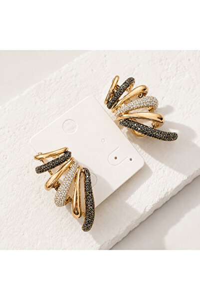Genel Markalar Kadın Gold Renk Kristal Taş Detaylı Çoklu Halka Küpe – Şık ve ...