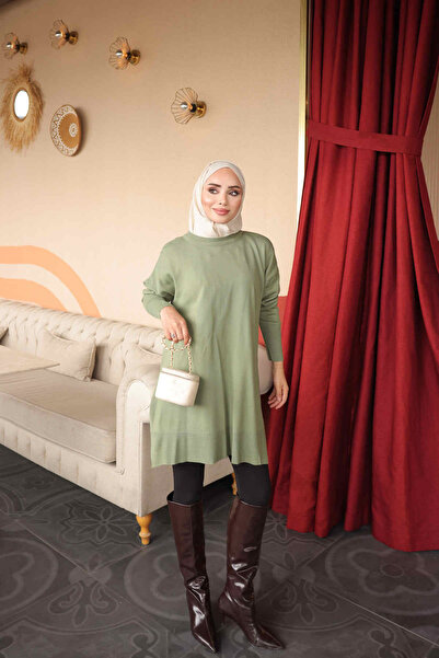 İmajButik Ada Çayı Bisiklet Yaka Merserize Salaş Triko Tunik