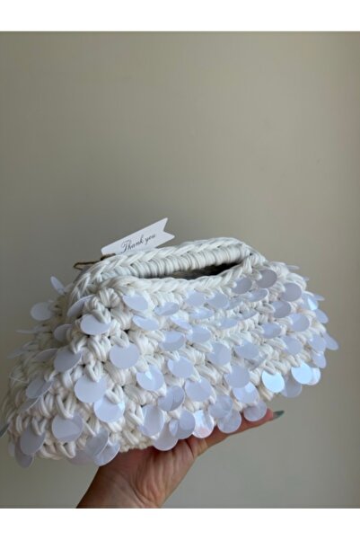 Genel Markalar Beyaz Clutch Pullu Çanta