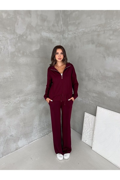 MİSPİER Modal Fabric Ribbed Drawstring Detailed Zippered Set