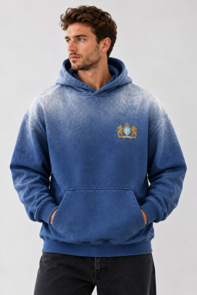 Oİ Erkek Oversize Kapüşonlu Sweatshirt – Degrade Spray Efektli