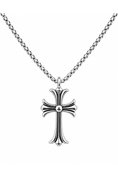 OEM Colier cu cruce argintiu – Unisex, Lantisor 60 cm
