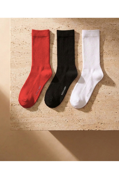 Katia&Bony 3 Pack Cotton Sports Socks White/Black/Red
