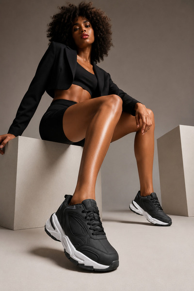 Miss Kiss Kadın Siyah Sneaker Kalın Taban Bağcıklı Günlük Spor Ayakkabı Siyah...