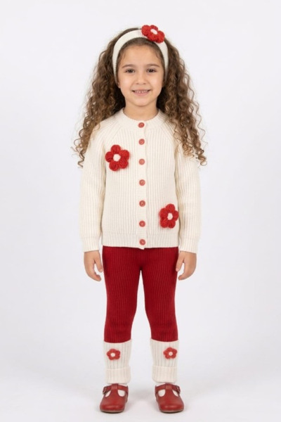 Meriç bebe Floral Embroidered Cardigan, Tights, Leggings and Headband 4-Piece...