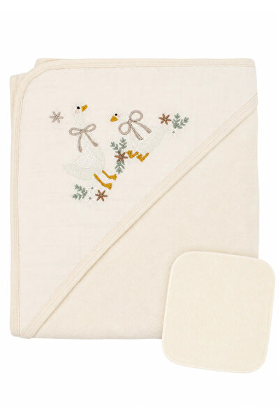 bebegen Unisex Ecru Duck Embroidered 100% Cotton Fiber Towel Set