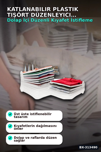 Mercansa Foldable Plastic T-Shirt Organizer - 1 Piece, In-Cabinet Organizer B...