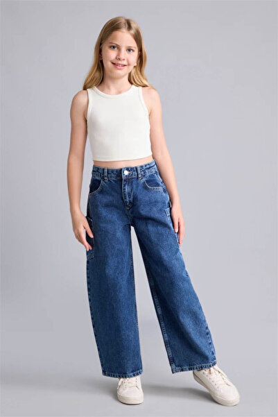 DeFacto 100% Cotton Baggy Fit Jean Trousers for Girls H8896A826Au