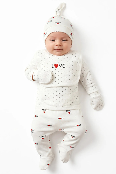 bebegen Unisex Ecru I Love My Family Written Scored 5-Piece Hospital Discharg...