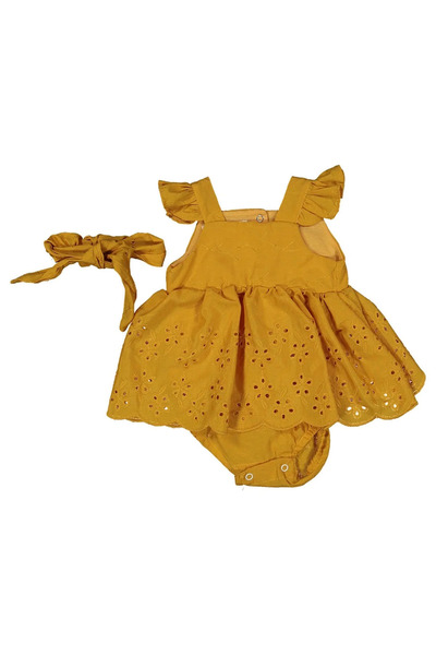 bebegen Baby Girl Mustard Scalloped Bandana Dress