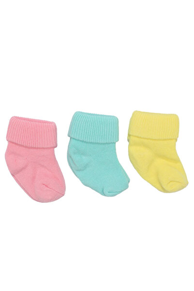 bebegen Unisex Pink Turquoise Yellow Curly 3-Piece Socks 0-6 Months