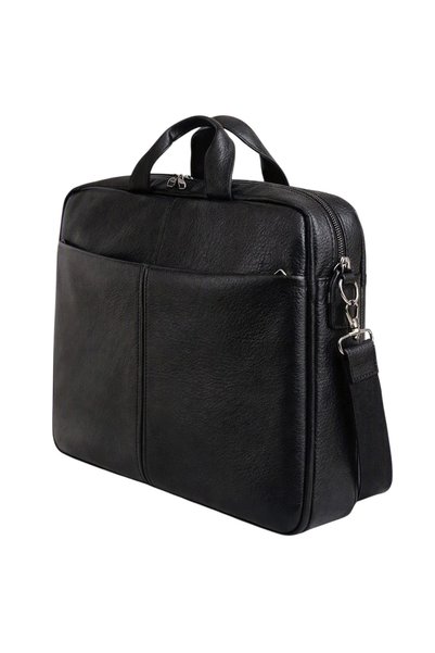 Çantachım Laptop Bag with Leather Document Compartment 17.3" Inch Adjustable Shoulder Strap Black