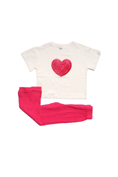 bebegen Girl's White Fuchsia Heart Embroidered Set of 2