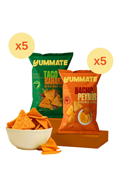 Yummate Karma Paket Mercimek Cipsi 80g x 10 adet ( 5 Nacho 5 Taco Aromalı Mer...