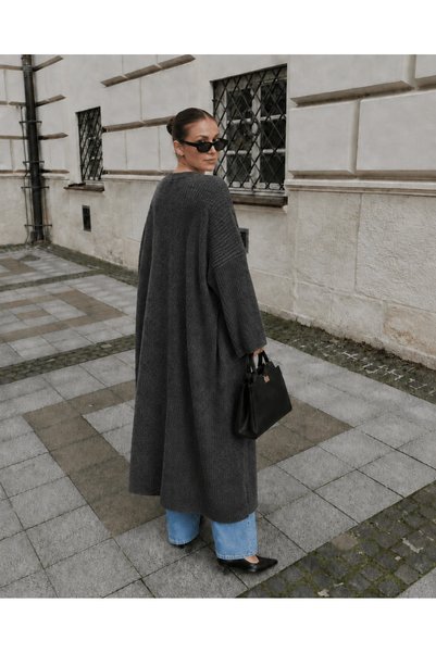 Safari Cardigan de damă cu guler șal, croială confortabilă, supradimensionat, tricotat larg