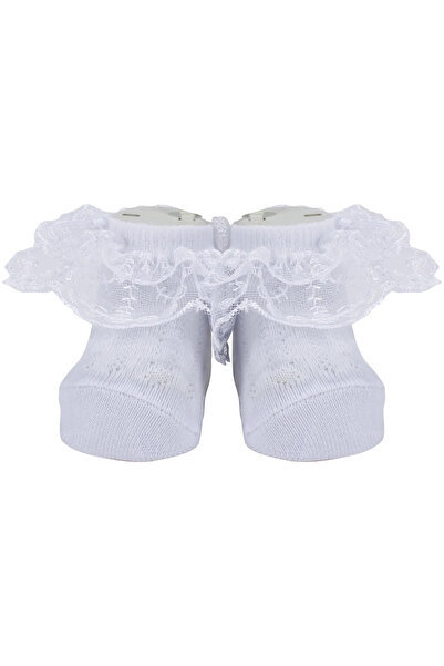 bebegen Baby Girl White Lace Tulle Fancy Booties Socks 0-6 Months