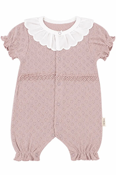 bebegen Baby Girl Dusty Rose Heart Jacquard Collared Jumpsuit