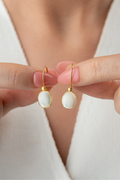 Silvano Jewelry 925 Ayar Gümüş Altın Kaplama Doğal Taşlı Sallantılı Küpe
