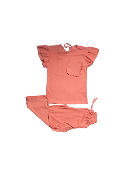 bebegen Girl's Salmon Ruffled Pocketed Wrap Dress 2-Piece Set
