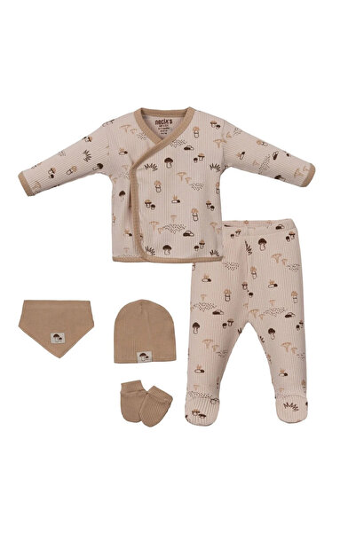 bebegen Baby Boy Beige Light Brown Cork Patterned 5-Piece Hospital Discharge Set