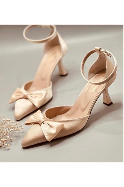 Veys Boutique A1.Quality Front Bow Detail Satin Stylish Evening Dress Shoes