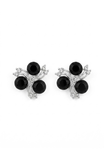 GenelTedarik Women's Flower Figured Black Stone Stylish Earrings, Non-Tarnish...