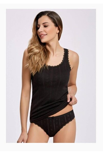 Zulu Ticaret Tutku-Jacquard Thick Strap Black Top and Bottom Set Dng Tekstil ...