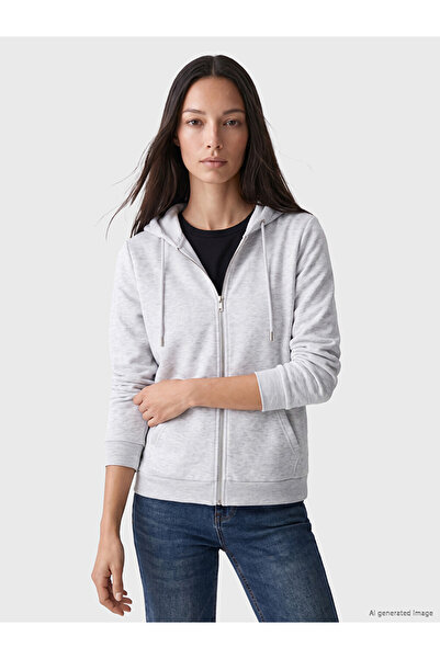 LC Waikiki Lcw Everyday White Thick Oversize Women's Zippered Sweatshirt