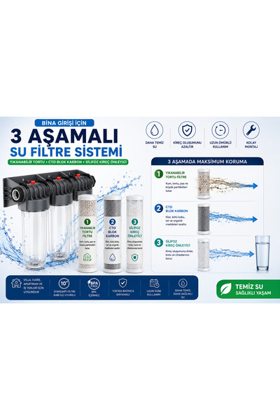 10” Bina Girişi (Ana Hat) Su Filtresi – Tortu, Klor ve Kireç Önleyici / Bina Giriş Filtrasyonu ARITMA SİSTEMİ / YÜKSEK KALİTE /NSF SERTİFİKALI SİLİFOZ FİLTRE