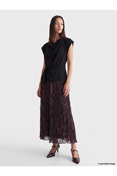 LC Waikiki Purple Elastic Waist Patterned Chiffon Skirt
