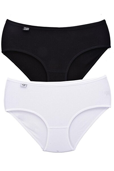 Zulu Ticaret Tutku-Women's 924 Elastane 2-Piece Bato Panties Set White-Black