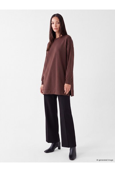LC Waikiki Kahverengi Soft Touch Kadın Sweatshirt Tunik