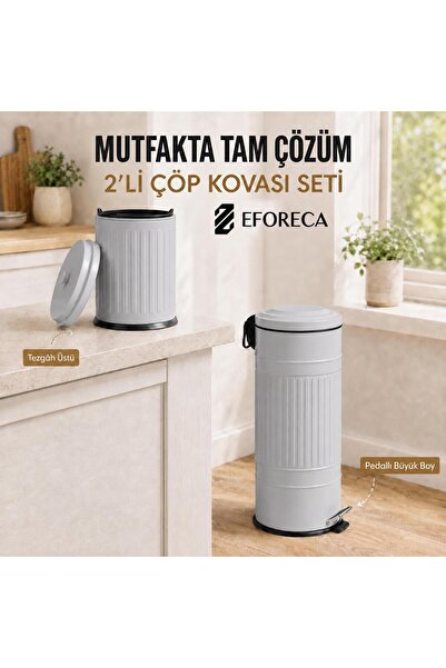 Eforeca 2’li Mutfak Çöp Kovası Seti – Pedallı Büyük Boy & Tezgah Üstü Mini Ko...