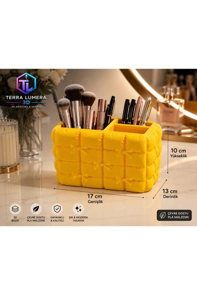 TERRA LUMERA 3D Quilted Bowknot Makeup Organizer – Pen Holder, Brush Holder, and Desktop Organizer