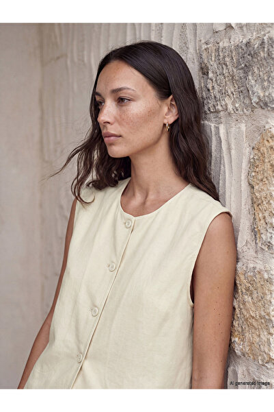 LC Waikiki Vizyon New Season Beige Linen Blend Women's Classic Vest